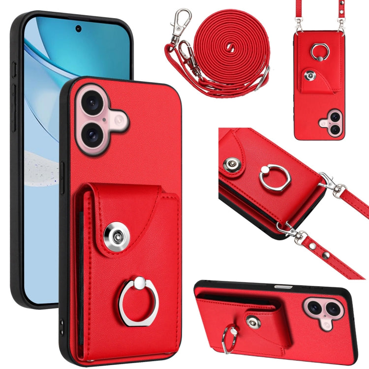 Funda para teléfono con soporte para anillo y bolsa para tarjeta de órgano con cordón largo, For iPhone 16, For iPhone 15 Pro Max, For iPhone 15 Pro, For iPhone 15 Plus, For iPhone 15, For iPhone 14 Plus, For iPhone 14, For iPhone 14 Pro