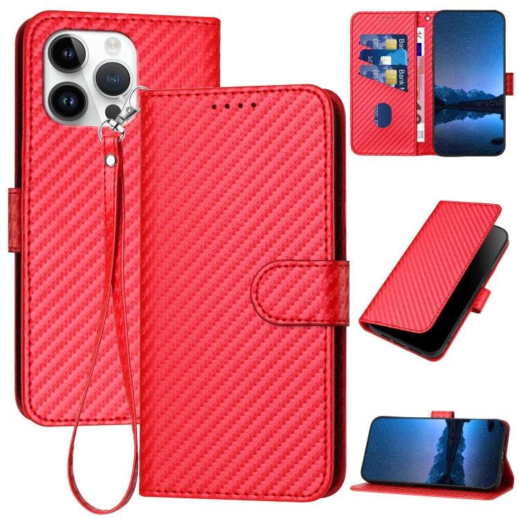 YX0070 Funda de teléfono de cuero con hebilla de fibra de carbono y cordón, For iPhone 16 Pro, For iPhone 16 Plus, For iPhone 16, For iPhone 15 Pro Max, For iPhone 15 Pro, For iPhone 15 Plus