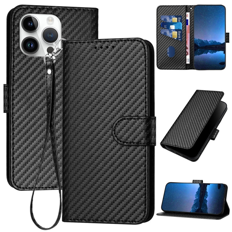 YX0070 Funda de teléfono de cuero con hebilla de fibra de carbono y cordón, For iPhone 16 Pro, For iPhone 16 Plus, For iPhone 16, For iPhone 15 Pro Max, For iPhone 15 Pro, For iPhone 15 Plus