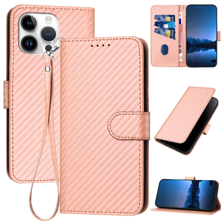 YX0070 Funda de teléfono de cuero con hebilla de fibra de carbono y cordón, For iPhone 16 Pro, For iPhone 16 Plus, For iPhone 16, For iPhone 15 Pro Max, For iPhone 15 Pro, For iPhone 15 Plus