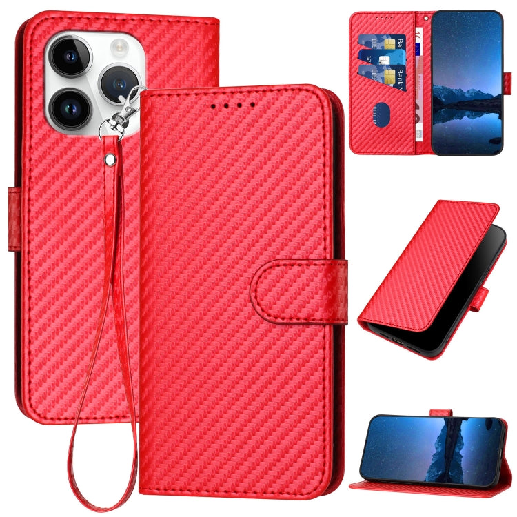 YX0070 Funda de teléfono de cuero con hebilla de fibra de carbono y cordón, For iPhone 16 Pro, For iPhone 16 Plus, For iPhone 16, For iPhone 15 Pro Max, For iPhone 15 Pro, For iPhone 15 Plus