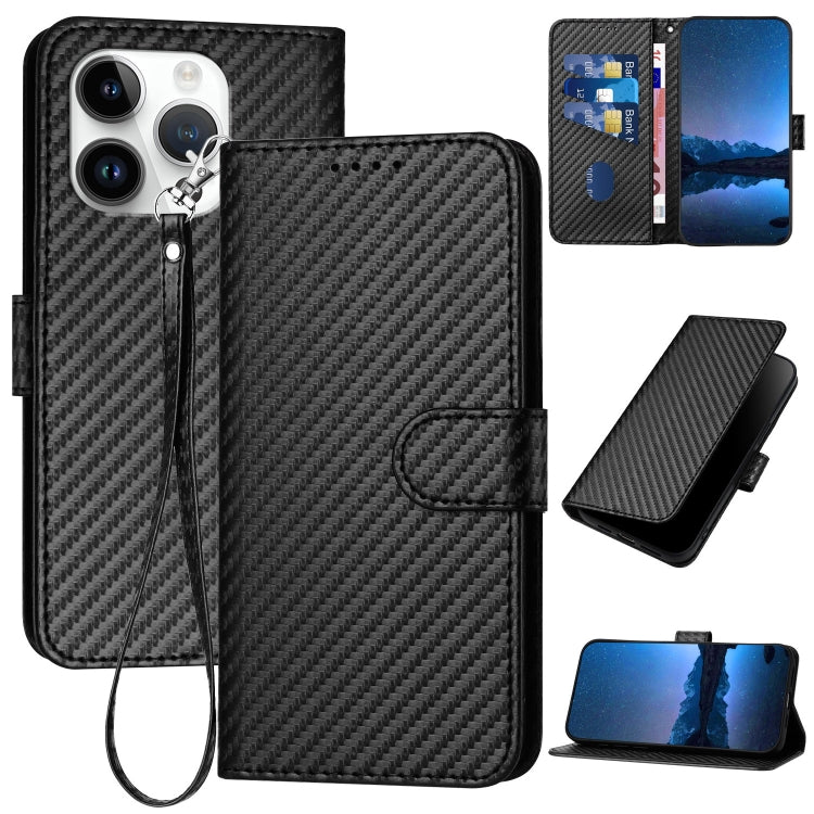 YX0070 Funda de teléfono de cuero con hebilla de fibra de carbono y cordón, For iPhone 16 Pro, For iPhone 16 Plus, For iPhone 16, For iPhone 15 Pro Max, For iPhone 15 Pro, For iPhone 15 Plus