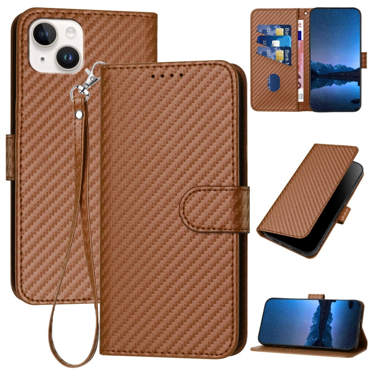 YX0070 Funda de teléfono de cuero con hebilla de fibra de carbono y cordón, For iPhone 16 Pro, For iPhone 16 Plus, For iPhone 16, For iPhone 15 Pro Max, For iPhone 15 Pro, For iPhone 15 Plus