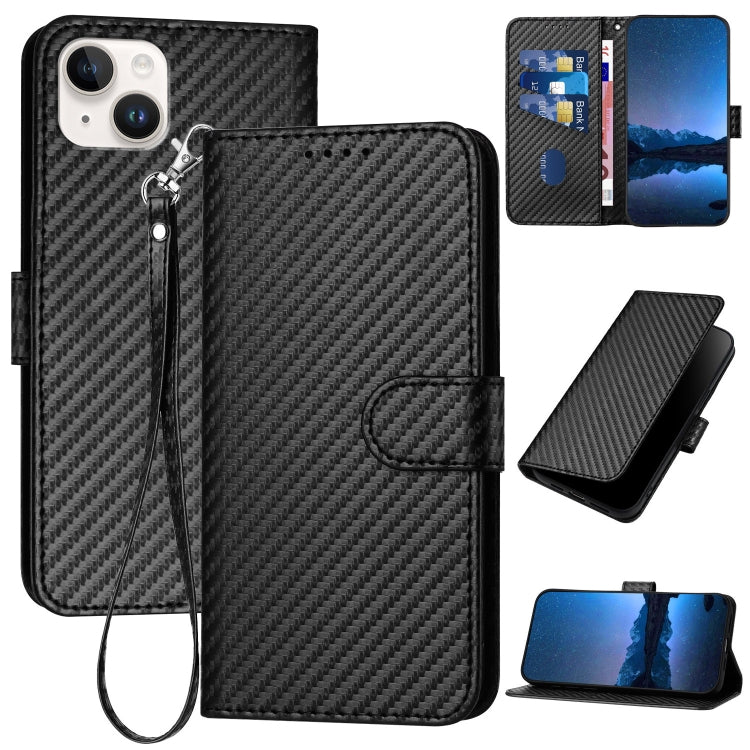 YX0070 Funda de teléfono de cuero con hebilla de fibra de carbono y cordón, For iPhone 16 Pro, For iPhone 16 Plus, For iPhone 16, For iPhone 15 Pro Max, For iPhone 15 Pro, For iPhone 15 Plus