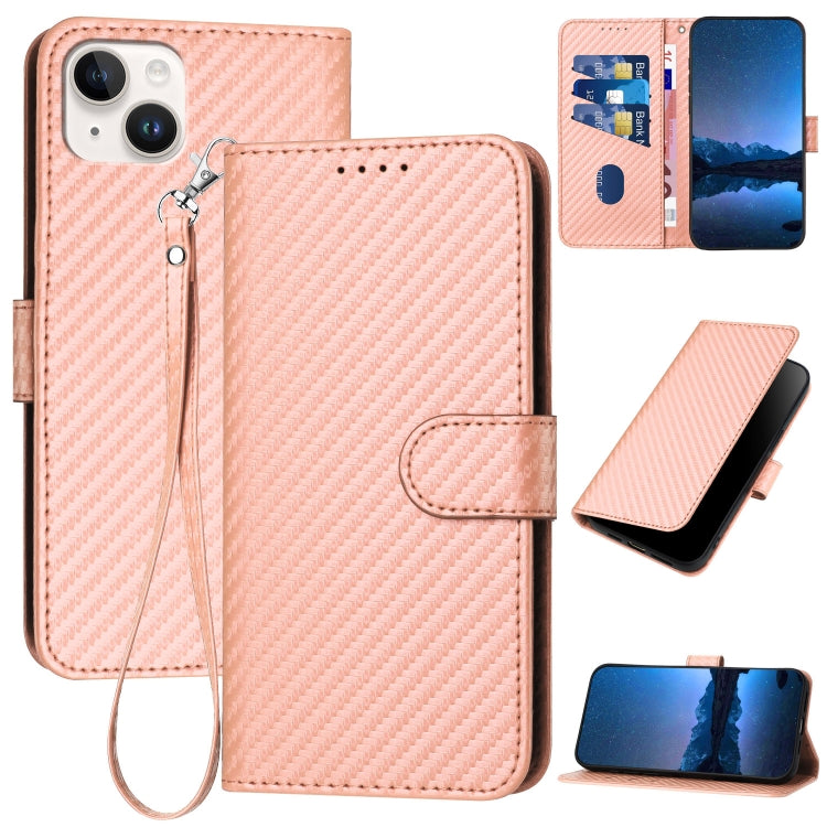 YX0070 Funda de teléfono de cuero con hebilla de fibra de carbono y cordón, For iPhone 16 Pro, For iPhone 16 Plus, For iPhone 16, For iPhone 15 Pro Max, For iPhone 15 Pro, For iPhone 15 Plus