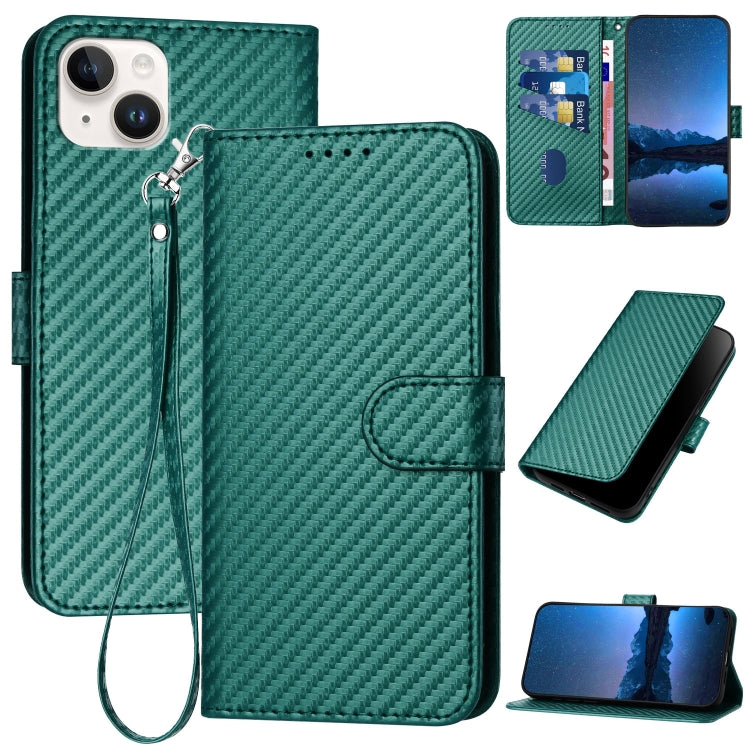 YX0070 Funda de teléfono de cuero con hebilla de fibra de carbono y cordón, For iPhone 16 Pro, For iPhone 16 Plus, For iPhone 16, For iPhone 15 Pro Max, For iPhone 15 Pro, For iPhone 15 Plus