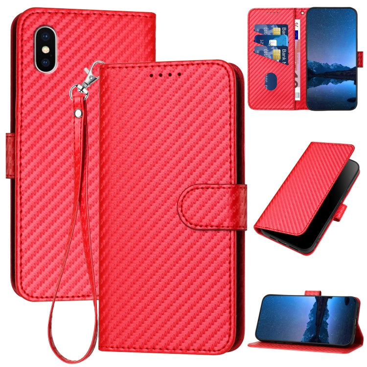 YX0070 Funda de teléfono de cuero con hebilla de fibra de carbono y cordón, For iPhone XS Max, For iPhone 8 Plus / 7 Plus