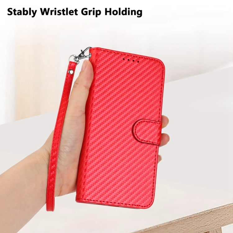 YX0070 Funda de teléfono de cuero con hebilla de fibra de carbono y cordón, For iPhone 16 Pro, For iPhone 16 Plus, For iPhone 16, For iPhone 15 Pro Max, For iPhone 15 Pro, For iPhone 15 Plus