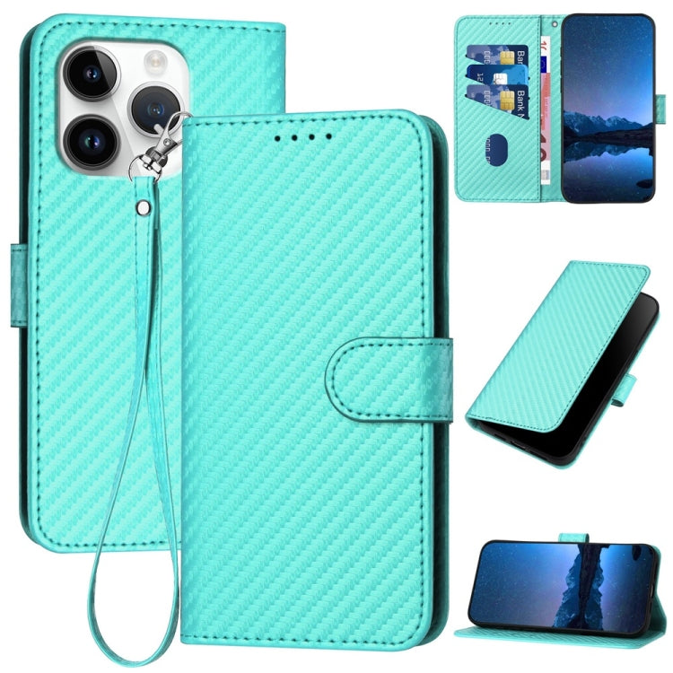 YX0070 Funda de teléfono de cuero con hebilla de fibra de carbono y cordón, For iPhone 16 Pro, For iPhone 16 Plus, For iPhone 16, For iPhone 15 Pro Max, For iPhone 15 Pro, For iPhone 15 Plus