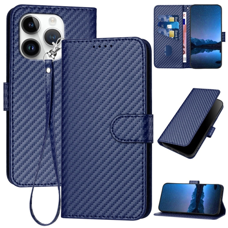 YX0070 Funda de teléfono de cuero con hebilla de fibra de carbono y cordón, For iPhone 16 Pro, For iPhone 16 Plus, For iPhone 16, For iPhone 15 Pro Max, For iPhone 15 Pro, For iPhone 15 Plus