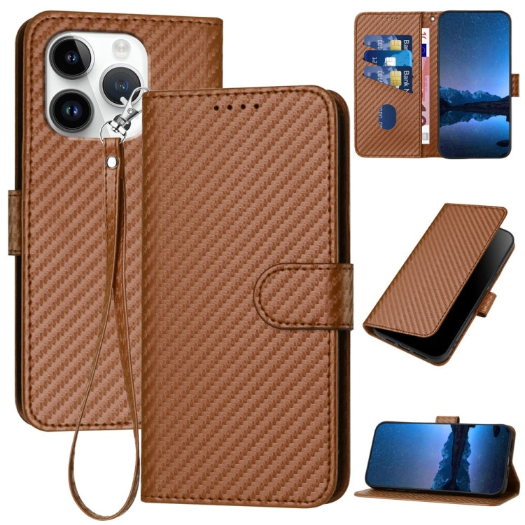 YX0070 Funda de teléfono de cuero con hebilla de fibra de carbono y cordón, For iPhone 16 Pro, For iPhone 16 Plus, For iPhone 16, For iPhone 15 Pro Max, For iPhone 15 Pro, For iPhone 15 Plus