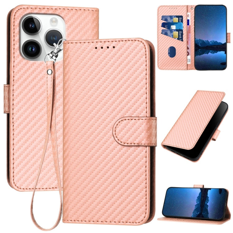YX0070 Funda de teléfono de cuero con hebilla de fibra de carbono y cordón, For iPhone 16 Pro, For iPhone 16 Plus, For iPhone 16, For iPhone 15 Pro Max, For iPhone 15 Pro, For iPhone 15 Plus