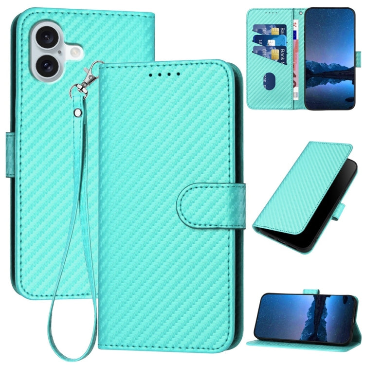 YX0070 Funda de teléfono de cuero con hebilla de fibra de carbono y cordón, For iPhone 16 Pro, For iPhone 16 Plus, For iPhone 16, For iPhone 15 Pro Max, For iPhone 15 Pro, For iPhone 15 Plus