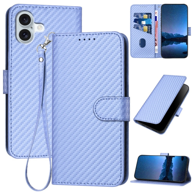 YX0070 Funda de teléfono de cuero con hebilla de fibra de carbono y cordón, For iPhone 16 Pro, For iPhone 16 Plus, For iPhone 16, For iPhone 15 Pro Max, For iPhone 15 Pro, For iPhone 15 Plus