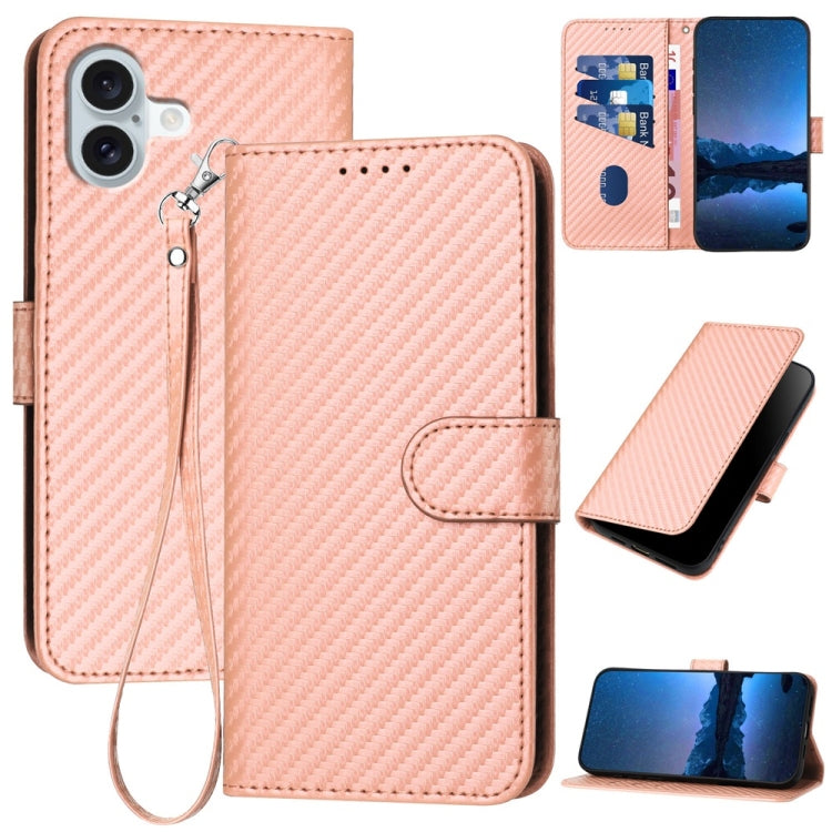 YX0070 Funda de teléfono de cuero con hebilla de fibra de carbono y cordón, For iPhone 16 Pro, For iPhone 16 Plus, For iPhone 16, For iPhone 15 Pro Max, For iPhone 15 Pro, For iPhone 15 Plus