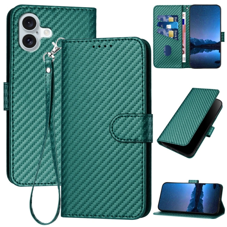 YX0070 Funda de teléfono de cuero con hebilla de fibra de carbono y cordón, For iPhone 16 Pro, For iPhone 16 Plus, For iPhone 16, For iPhone 15 Pro Max, For iPhone 15 Pro, For iPhone 15 Plus