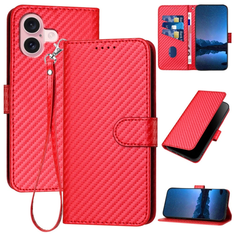 YX0070 Funda de teléfono de cuero con hebilla de fibra de carbono y cordón, For iPhone 16 Pro, For iPhone 16 Plus, For iPhone 16, For iPhone 15 Pro Max, For iPhone 15 Pro, For iPhone 15 Plus