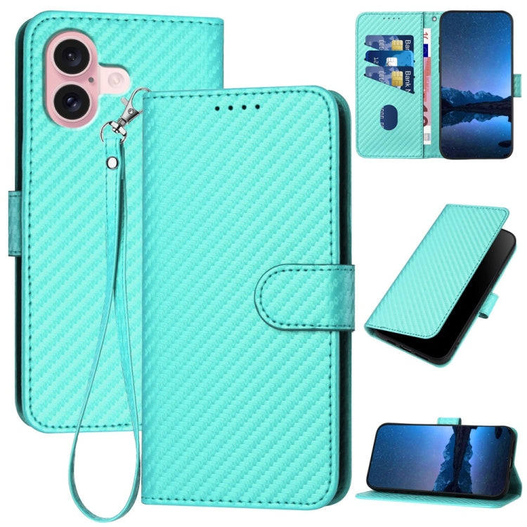 YX0070 Funda de teléfono de cuero con hebilla de fibra de carbono y cordón, For iPhone 16 Pro, For iPhone 16 Plus, For iPhone 16, For iPhone 15 Pro Max, For iPhone 15 Pro, For iPhone 15 Plus