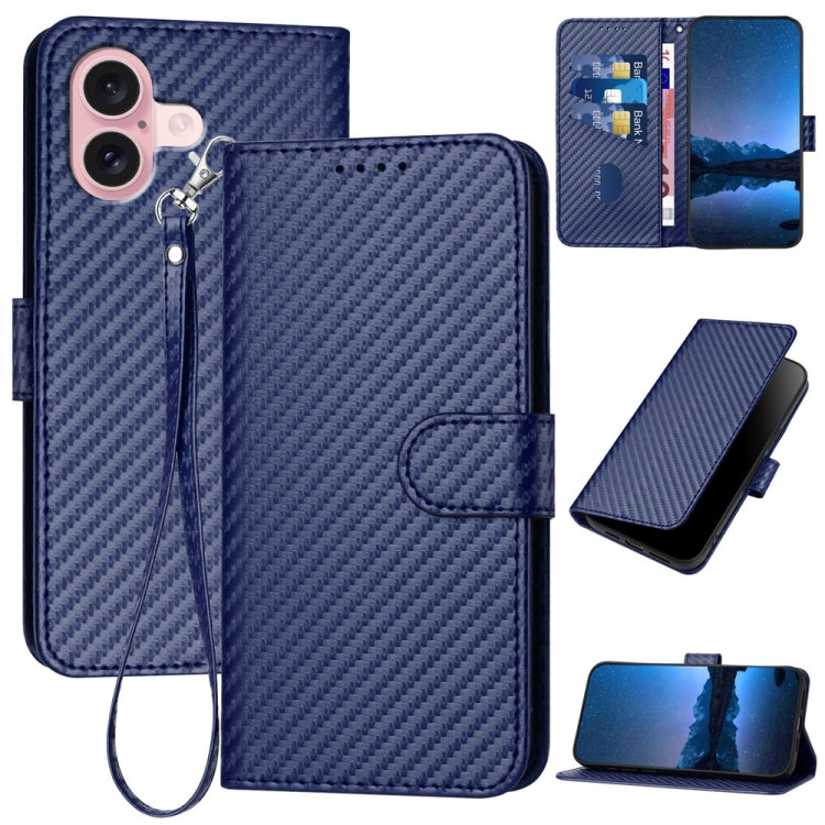 YX0070 Funda de teléfono de cuero con hebilla de fibra de carbono y cordón, For iPhone 16 Pro, For iPhone 16 Plus, For iPhone 16, For iPhone 15 Pro Max, For iPhone 15 Pro, For iPhone 15 Plus