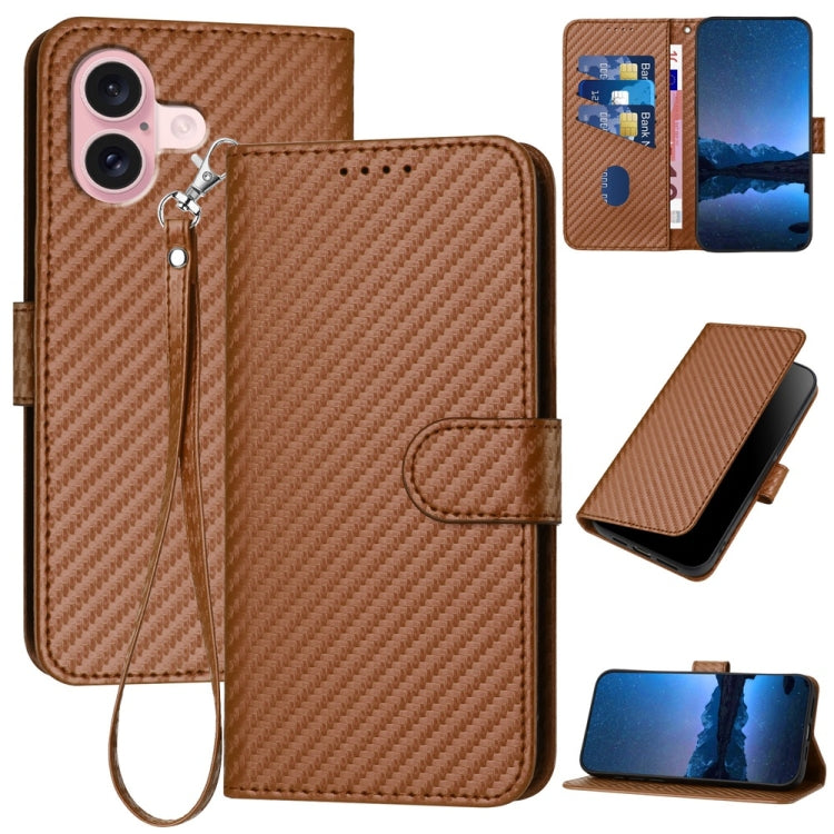 YX0070 Funda de teléfono de cuero con hebilla de fibra de carbono y cordón, For iPhone 16 Pro, For iPhone 16 Plus, For iPhone 16, For iPhone 15 Pro Max, For iPhone 15 Pro, For iPhone 15 Plus