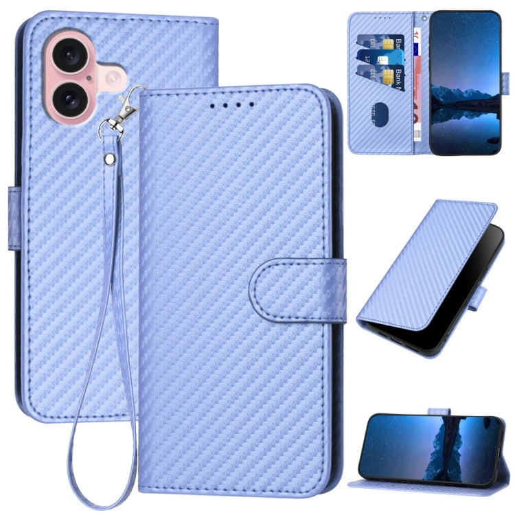 YX0070 Funda de teléfono de cuero con hebilla de fibra de carbono y cordón, For iPhone 16 Pro, For iPhone 16 Plus, For iPhone 16, For iPhone 15 Pro Max, For iPhone 15 Pro, For iPhone 15 Plus