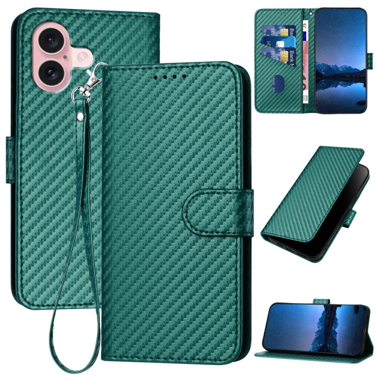 YX0070 Funda de teléfono de cuero con hebilla de fibra de carbono y cordón, For iPhone 16 Pro, For iPhone 16 Plus, For iPhone 16, For iPhone 15 Pro Max, For iPhone 15 Pro, For iPhone 15 Plus
