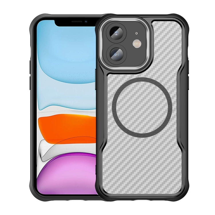 Funda para teléfono translúcida MagSafe con textura de fibra de carbono, For iPhone 11 Pro Max, For iPhone 11, For iPhone 11 Pro