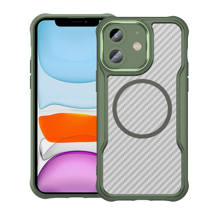 Funda para teléfono translúcida MagSafe con textura de fibra de carbono, For iPhone 11 Pro Max, For iPhone 11, For iPhone 11 Pro