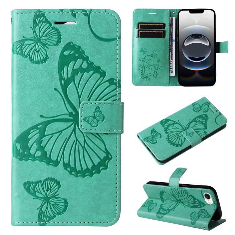 Caja del teléfono del cuero del tirón del patrón en relieve de la mariposa 3D, For iPhone 17e / 16e, For iPhone 16 Pro Max, For iPhone 16 Pro, For iPhone 16 Plus, For iPhone 16