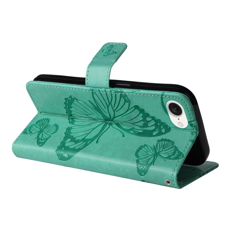 Caja del teléfono del cuero del tirón del patrón en relieve de la mariposa 3D, For iPhone 17e / 16e, For iPhone 16 Pro Max, For iPhone 16 Pro, For iPhone 16 Plus, For iPhone 16