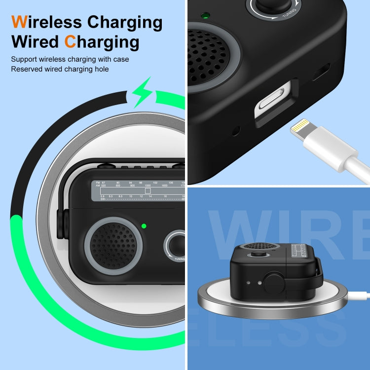 Funda protectora a prueba de golpes con auriculares inalámbricos Bluetooth estilo radio, For AirPods Pro 2, For AirPods 3, For AirPods Pro, For AirPods 2 / 1