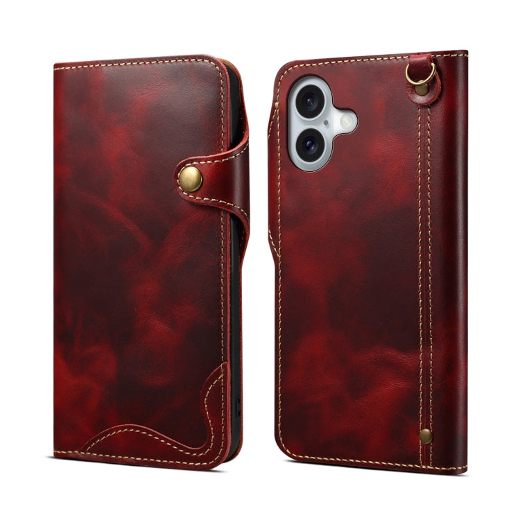Estuche de cuero genuino con botón magnético y cera de aceite Denior B01 de piel de vaca, For iPhone 17e / 16e, For iPhone 16 Pro Max, For iPhone 16 Pro, For iPhone 16 Plus, For iPhone 16