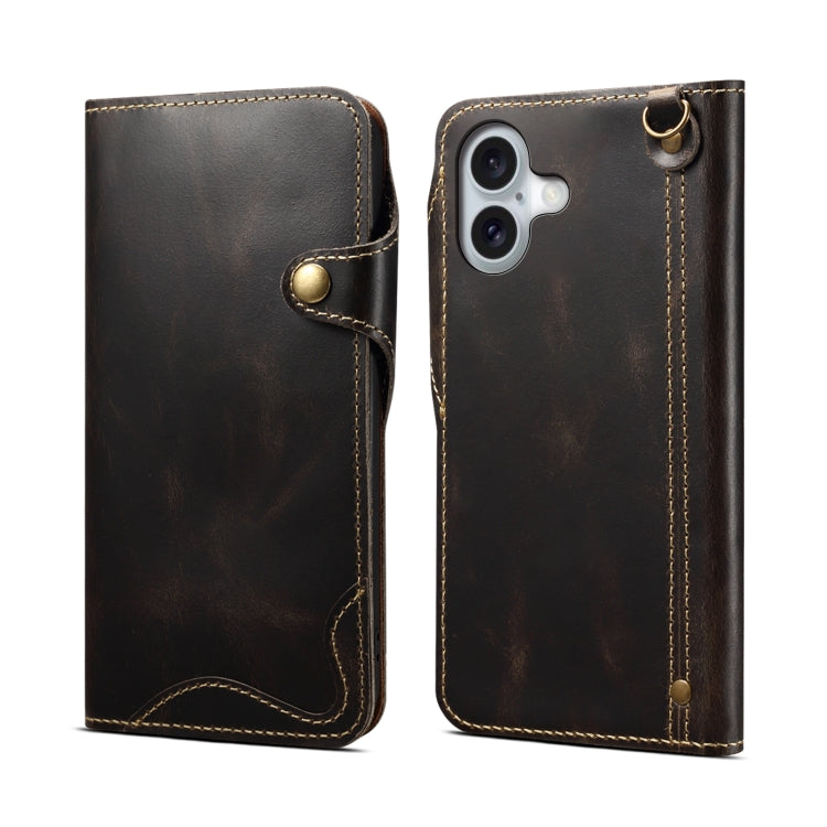 Estuche de cuero genuino con botón magnético y cera de aceite Denior B01 de piel de vaca, For iPhone 17e / 16e, For iPhone 16 Pro Max, For iPhone 16 Pro, For iPhone 16 Plus, For iPhone 16