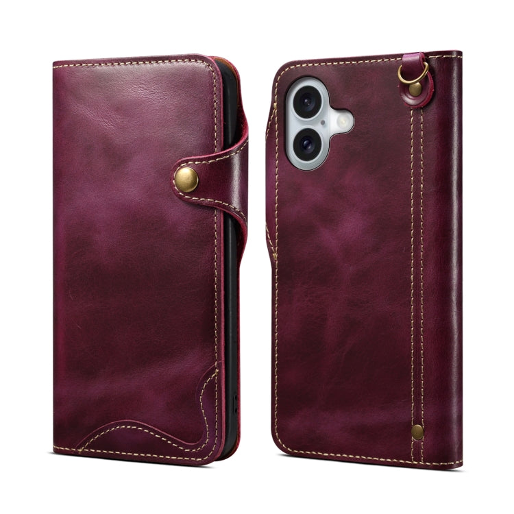 Estuche de cuero genuino con botón magnético y cera de aceite Denior B01 de piel de vaca, For iPhone 17e / 16e, For iPhone 16 Pro Max, For iPhone 16 Pro, For iPhone 16 Plus, For iPhone 16