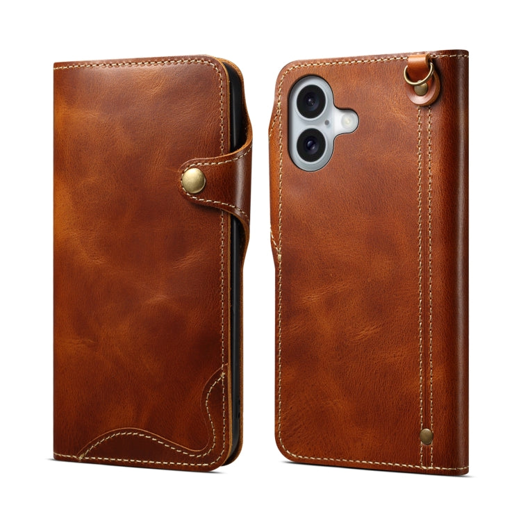 Estuche de cuero genuino con botón magnético y cera de aceite Denior B01 de piel de vaca, For iPhone 17e / 16e, For iPhone 16 Pro Max, For iPhone 16 Pro, For iPhone 16 Plus, For iPhone 16