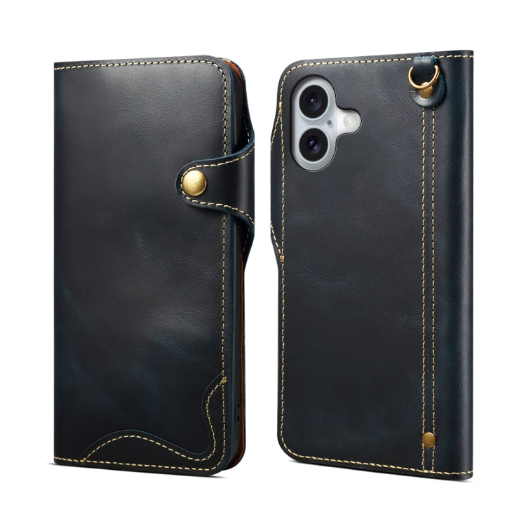 Estuche de cuero genuino con botón magnético y cera de aceite Denior B01 de piel de vaca, For iPhone 17e / 16e, For iPhone 16 Pro Max, For iPhone 16 Pro, For iPhone 16 Plus, For iPhone 16
