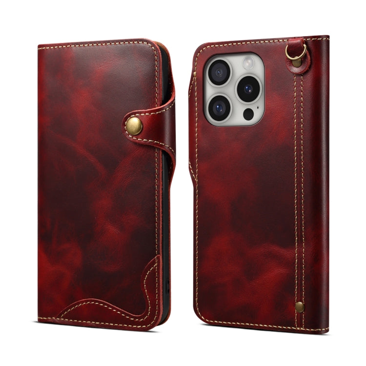 Estuche de cuero genuino con botón magnético y cera de aceite Denior B01 de piel de vaca, For iPhone 17e / 16e, For iPhone 16 Pro Max, For iPhone 16 Pro, For iPhone 16 Plus, For iPhone 16
