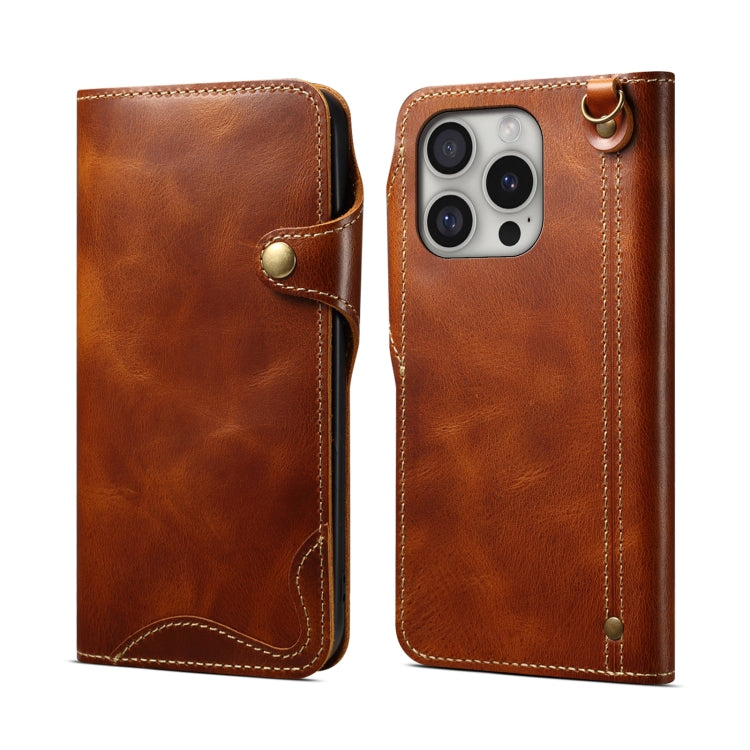 Estuche de cuero genuino con botón magnético y cera de aceite Denior B01 de piel de vaca, For iPhone 17e / 16e, For iPhone 16 Pro Max, For iPhone 16 Pro, For iPhone 16 Plus, For iPhone 16