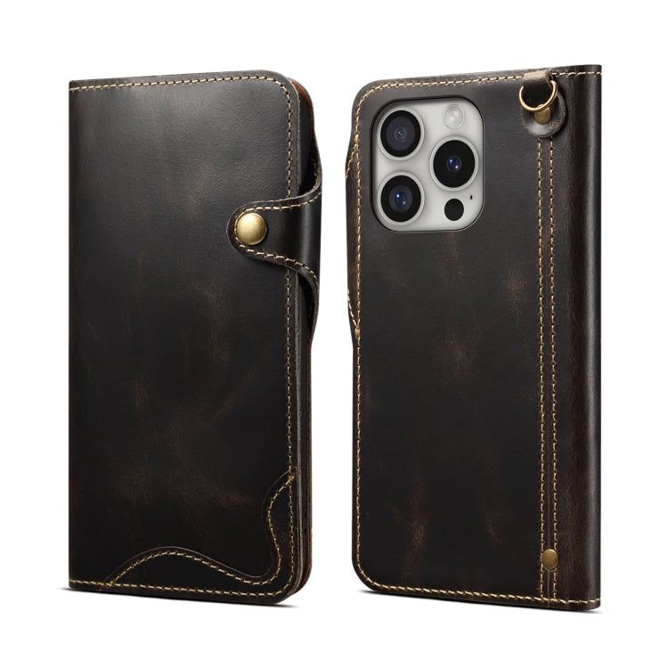 Estuche de cuero genuino con botón magnético y cera de aceite Denior B01 de piel de vaca, For iPhone 17e / 16e, For iPhone 16 Pro Max, For iPhone 16 Pro, For iPhone 16 Plus, For iPhone 16