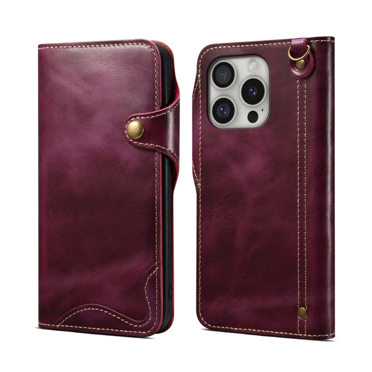 Estuche de cuero genuino con botón magnético y cera de aceite Denior B01 de piel de vaca, For iPhone 17e / 16e, For iPhone 16 Pro Max, For iPhone 16 Pro, For iPhone 16 Plus, For iPhone 16