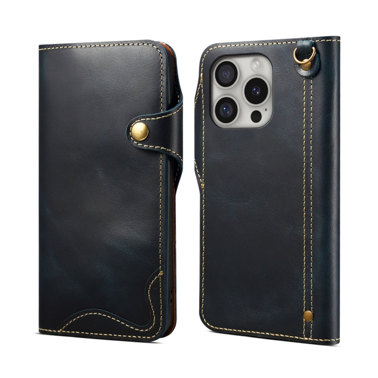 Estuche de cuero genuino con botón magnético y cera de aceite Denior B01 de piel de vaca, For iPhone 17e / 16e, For iPhone 16 Pro Max, For iPhone 16 Pro, For iPhone 16 Plus, For iPhone 16