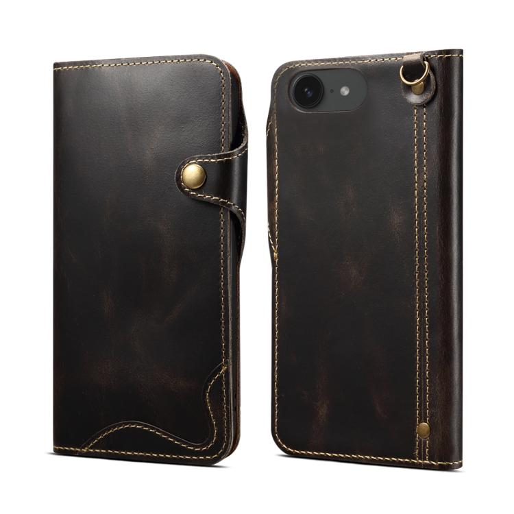 Estuche de cuero genuino con botón magnético y cera de aceite Denior B01 de piel de vaca, For iPhone 17e / 16e, For iPhone 16 Pro Max, For iPhone 16 Pro, For iPhone 16 Plus, For iPhone 16