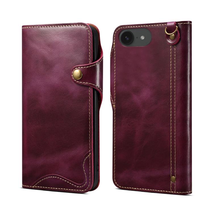 Estuche de cuero genuino con botón magnético y cera de aceite Denior B01 de piel de vaca, For iPhone 17e / 16e, For iPhone 16 Pro Max, For iPhone 16 Pro, For iPhone 16 Plus, For iPhone 16