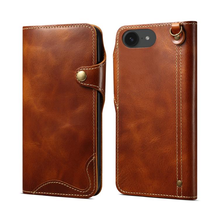 Estuche de cuero genuino con botón magnético y cera de aceite Denior B01 de piel de vaca, For iPhone 17e / 16e, For iPhone 16 Pro Max, For iPhone 16 Pro, For iPhone 16 Plus, For iPhone 16