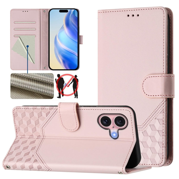 Funda para teléfono de cuero RFID con relieve en forma de panal, For iPhone 16, For iPhone 15 Pro Max, For iPhone 15 Pro, For iPhone 15 Plus, For iPhone 15, For iPhone 14 Plus, For iPhone 14 / 13, For iPhone 14 Pro