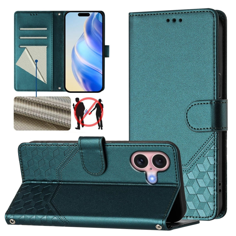 Funda para teléfono de cuero RFID con relieve en forma de panal, For iPhone 16, For iPhone 15 Pro Max, For iPhone 15 Pro, For iPhone 15 Plus, For iPhone 15, For iPhone 14 Plus, For iPhone 14 / 13, For iPhone 14 Pro