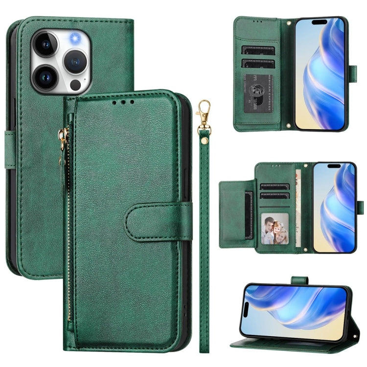 Estuche de cuero para teléfono con cremallera y ranuras para varias tarjetas, For iPhone 17e / 16e, For iPhone 17 Pro Max, For iPhone 17 Pro, For iPhone 17, For iPhone Air, For iPhone 16 Pro Max, For iPhone 16 Pro, For iPhone 16 Plus