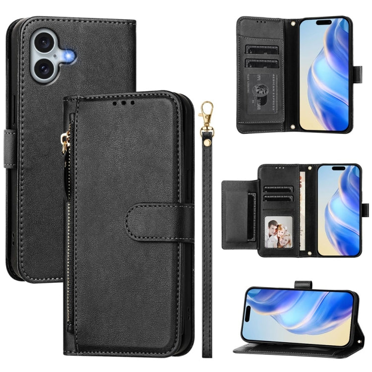 Estuche de cuero para teléfono con cremallera y ranuras para varias tarjetas, For iPhone 17e / 16e, For iPhone 17 Pro Max, For iPhone 17 Pro, For iPhone 17, For iPhone Air, For iPhone 16 Pro Max, For iPhone 16 Pro, For iPhone 16 Plus