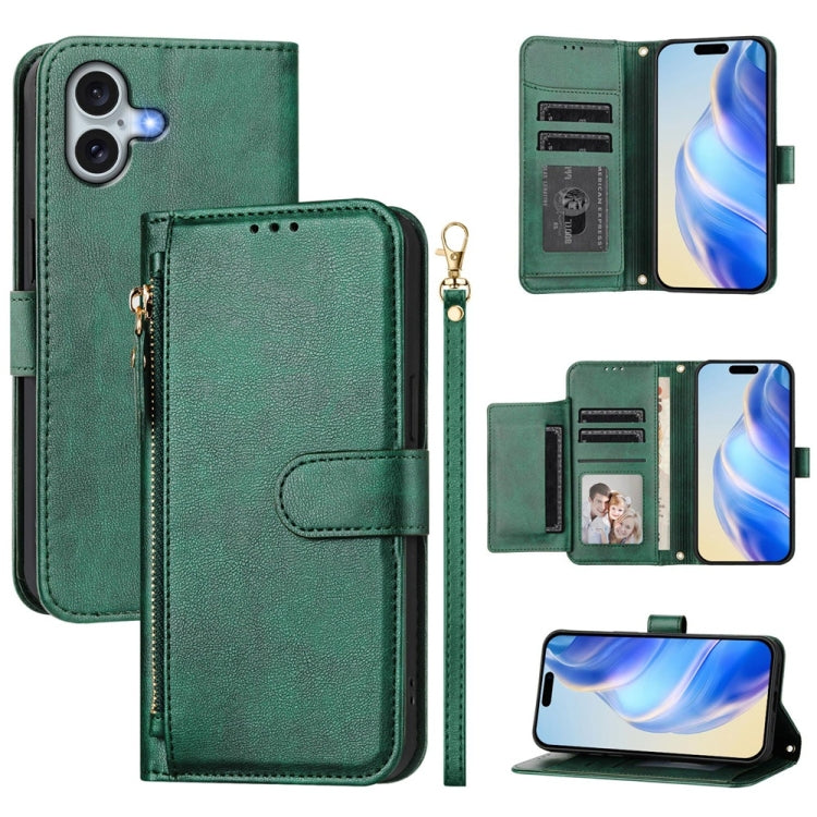 Estuche de cuero para teléfono con cremallera y ranuras para varias tarjetas, For iPhone 17e / 16e, For iPhone 17 Pro Max, For iPhone 17 Pro, For iPhone 17, For iPhone Air, For iPhone 16 Pro Max, For iPhone 16 Pro, For iPhone 16 Plus
