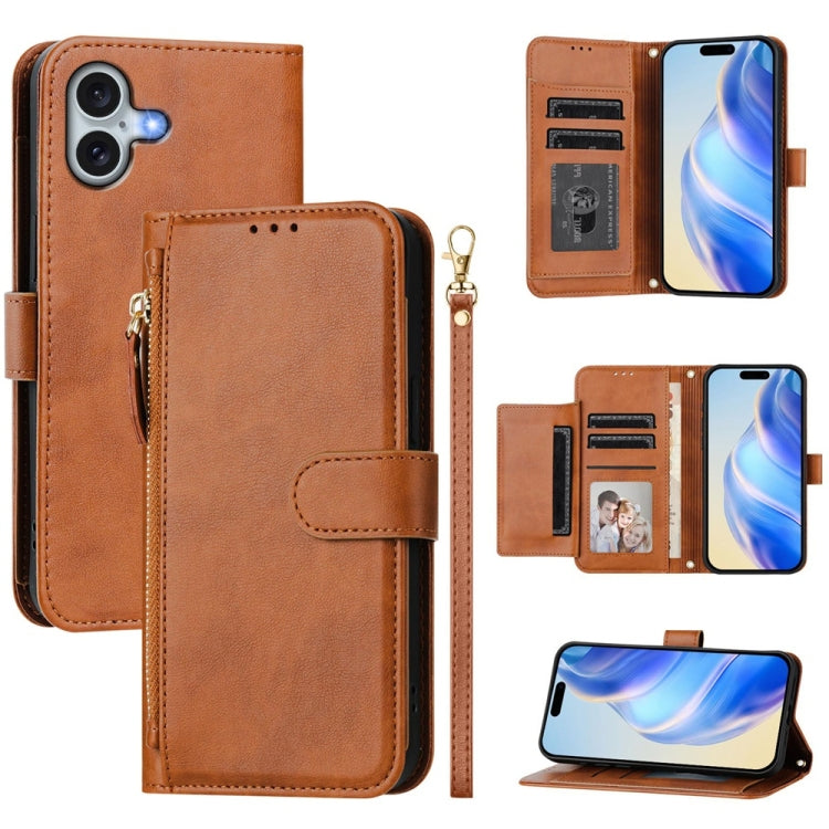 Estuche de cuero para teléfono con cremallera y ranuras para varias tarjetas, For iPhone 17e / 16e, For iPhone 17 Pro Max, For iPhone 17 Pro, For iPhone 17, For iPhone Air, For iPhone 16 Pro Max, For iPhone 16 Pro, For iPhone 16 Plus